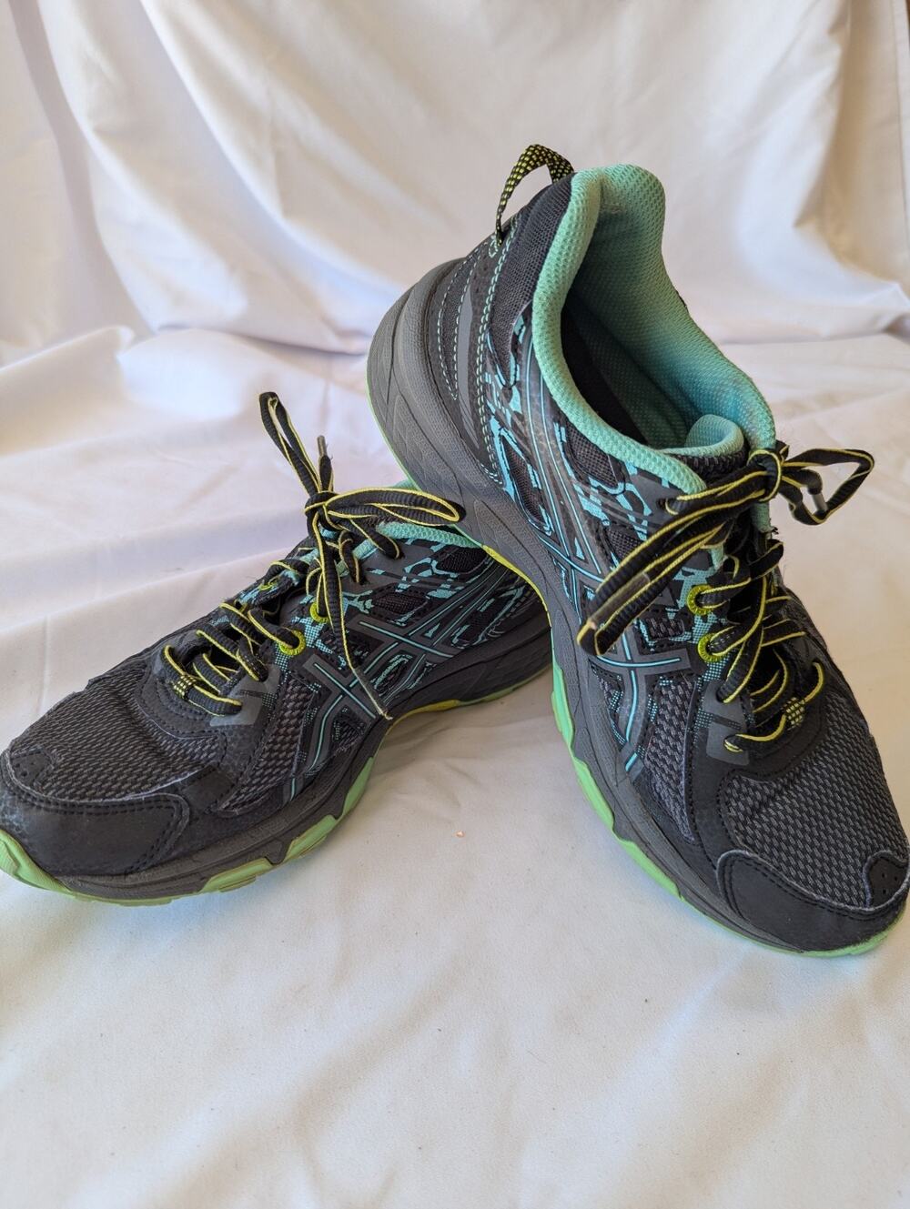 ASICS T7G7N Running Shoes Size 7.5 Gray Aqua Green Lace Up Sneakers